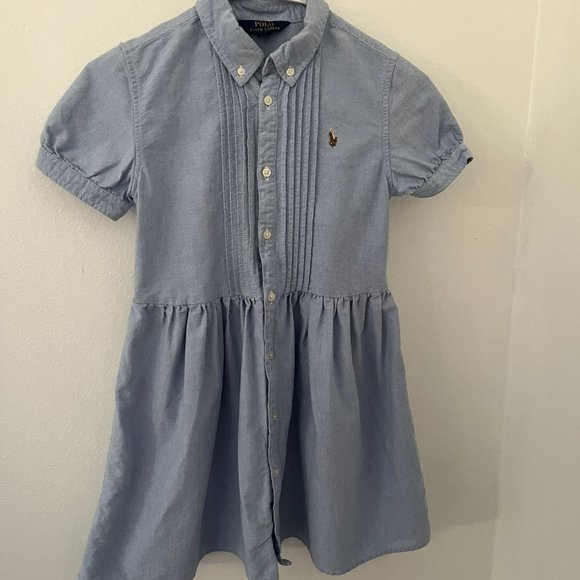 Ralph Lauren Other - EUC POLO Ralph Lauren Shirt Light Denim Blue Ruffled Front Short Sleeves Dress